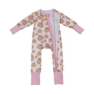 Ropa para niños al por mayor RTS, mameluco de manga larga con cremallera y calabazas de otoño para niñas en temporada de primavera - Product Image 2