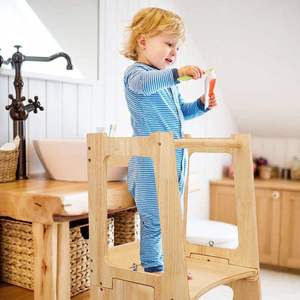 Tour d'apprentissage Montessori tout-en-un Xiair, chaise d'aide <span class=keywords><strong>de</strong></span> cuisine pliable avec glissières, laquée naturellement - Product Image 5