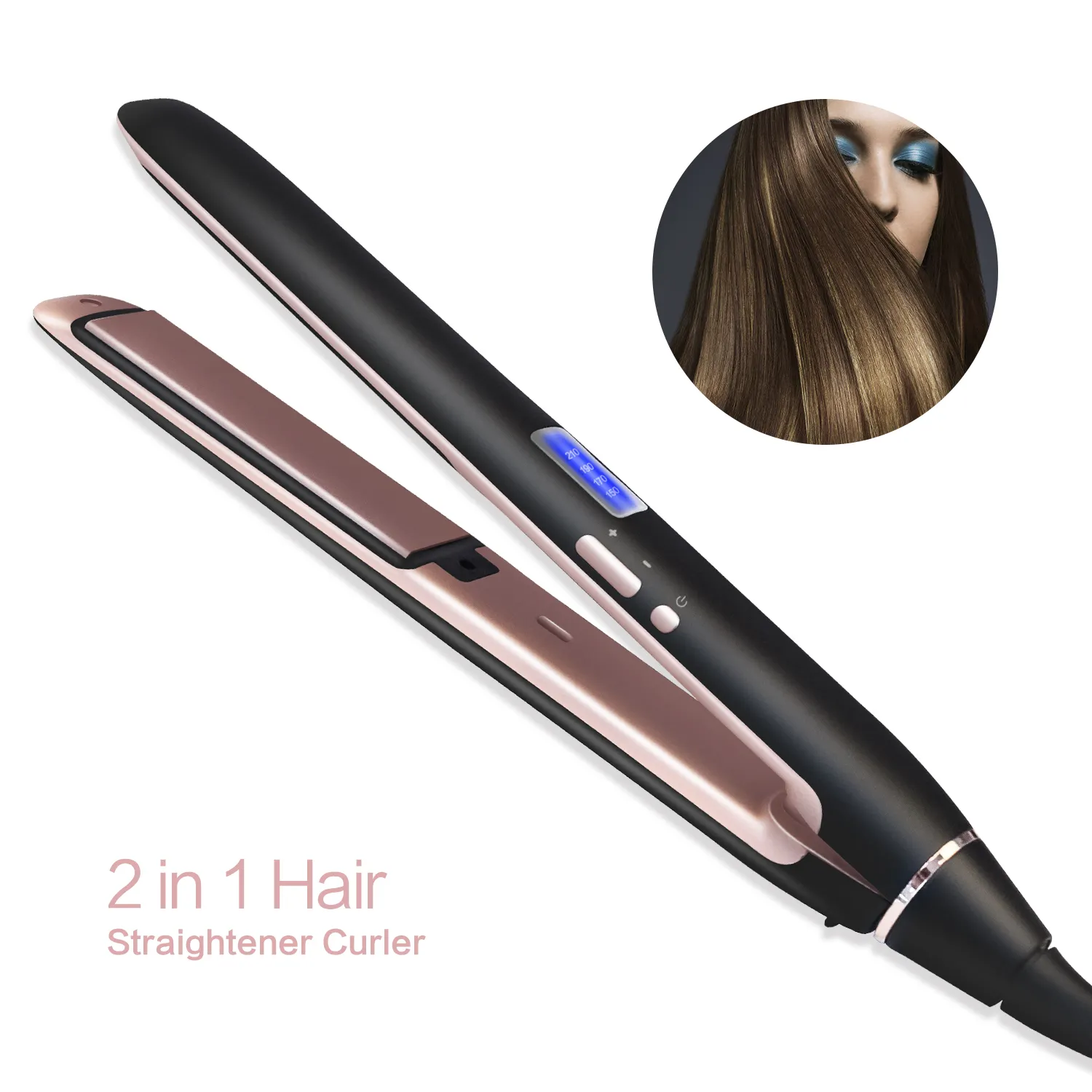 新しいデザインプロフェッショナルヘアストレートナー2In1チタン1インチプレートヘアフラットアイアンプライベートラベルフラットアイアン