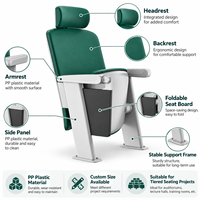 Chaise d'auditorium en tissu vert avec appui-tête, poche pour livre, siège inclinable pour salle de conférence