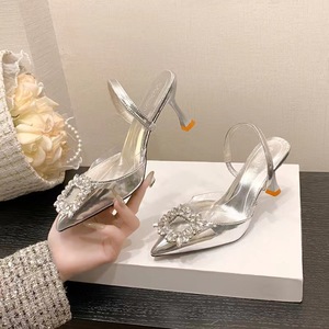 Sandales à Talons Hauts d'Été 2024 pour Femmes, Sexy et Pointues, Style Carré Épais, Strass à la Française, Semelle Intérieure <span class=keywords><strong>en</strong></span> PU, Sac de Tête, Vêtements Féminins - Product Image 3