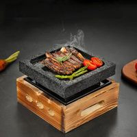 Plaques de cuisson en pierre de lave noire pour barbecue, idéales pour restaurants et usage domestique, avec réchaud à alcool intégré pour la cuisson de steaks et plats chauds