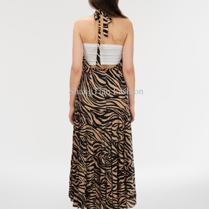 เดรสยาวผู้หญิงลายทางแบบผูกคอ เปิดหลัง สไตล์โบฮีเมียนวินเทจทรงหลวมสำหรับใส่ไปทะเลช่วงฤดูร้อน - Product Image 5