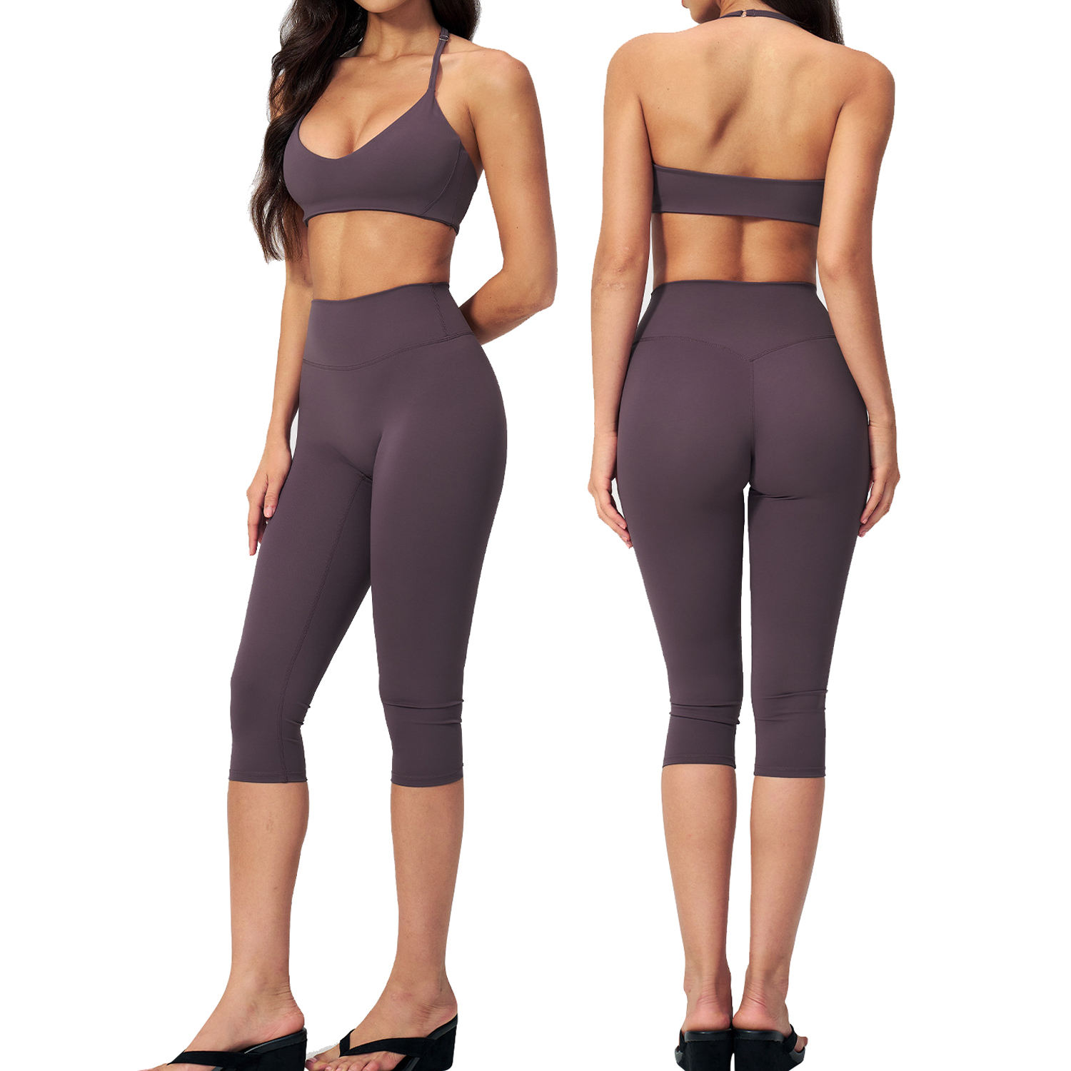 Plaid Thumbhole Spandex/Nylon Sports Shorts Yoga Two-Piece High Waist Four-Way Stretch Quick-Drying Fitness Set OEM Brand