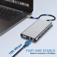 Hub USB-C 12 en 1, station d'accueil, adaptateur, affichage 4K-HDTV, USB 3.0, RJ45 LAN, port SD