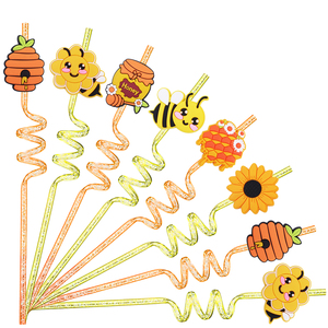 Paille de fête LAIMAI réutilisable en PETG de qualité alimentaire, motif de dessin animé à la mode, motif en spirale de miel d'abeille, cadeau de fête d'<span class=keywords><strong>anniversaire</strong></span>, jeu - Product Image 1