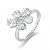 Bagues de mariage décontractées en argent 925 pour dames Multi Zircon en forme de poire coupe rouge exquise conception de fleurs bague mignonne en gros