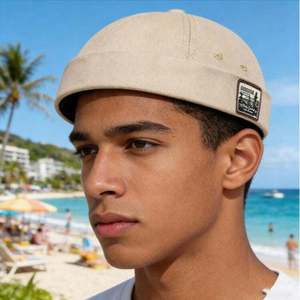 Cappello Docker Vintage Beige in Poliestere Unisex Casual Streetwear Traspirante con Ricamo in Tessuto e Design con Lettere - Product Image 1