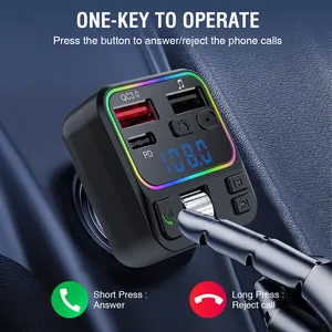 Multifunction Wireless Car Fm Transmitter Mp3 Player With QC3.0 PD20W Fast Charging Colorful Ambient Lighting