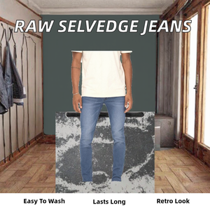 Wholesale Custom Men's Jeans High Quality Cotton Spandex Unwash Original Raw Fashion Vintage Gothic Rivet Distressed Dark Winter - Product Image 3