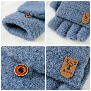 Guantes de punto personalizados, suaves y afelpados, diseño de invierno, convertibles en mitones, para viaje, cálidos, con tapa abatible, sin dedos, para hombre - Product Image 5