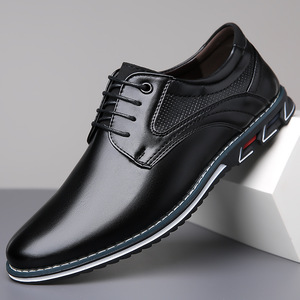 Men's Leather Lace-up Casual Shoes Round Toe Breathable Rubber Outsole All Seasons <b>EVA</b> Midsole Genuine Leather Lining - Product Image 3