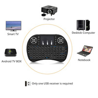 2026 BARU Keyboard Nirkabel Mini I8 dengan Lampu Latar 3 Warna USB 2.4GHz Multi-bahasa Air Mouse Touchpad untuk Laptop/TV/Android TV Box