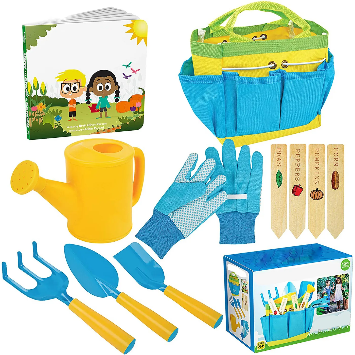 Kids Garden Tool Set Steel Watering Can Bucket Cotton Children Outdoor Mini Gardening Toys Kit