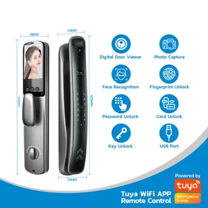 ขายร้อนกล้องล็อคประตูการรักษาความปลอดภัยภายในบ้านรหัสผ่านลายนิ้วมือที่มองเห็นได้สมาร์ท Wifi APP การ์ดล็อค
