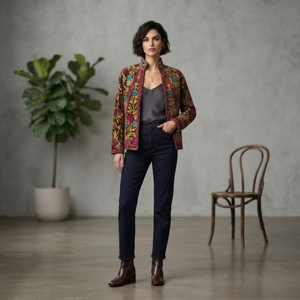 Chocolate Brown Suzani <b>Velvet</b> <b>Jacket</b> for <b>Women</b> Handmade Floral Vine Embroidery Boho Luxury Boutique Wholesale Fashion Coat - Product Image 1