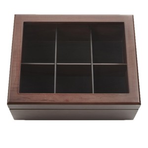 Wooden Tea Storage Box 6 Compartments With Lid Rectangular Desktop Organizer Solid Color Walnut Wood - Product Image 3