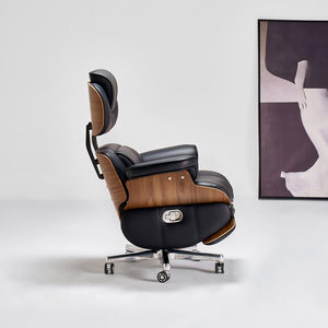 Chaise de bureau électrique intelligente de luxe, dossier en bois courbé à 10 couches, chaise inclinable ergonomique en cuir PU avec repose-pieds indépendant - Product Image 6