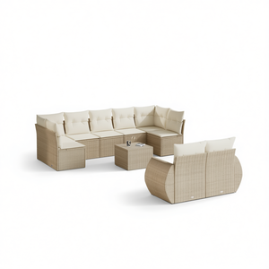 Conjunto de Sofá de Jardín Beige, Mimbre Sintético para Exteriores, Cojín Impermeable, Diseño Contemporáneo - Product Image 1