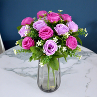 Bouquet de 7 roses artificielles en soie pour mariage, centre de table, arrangement floral, Rosa Luxemburg, fleurs en gros