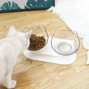 Tigela plástica transparente dupla elevada, tigela de alimentação para animais de estimação | levantado o fundo para gatos e cães pequenos - Product Image 2
