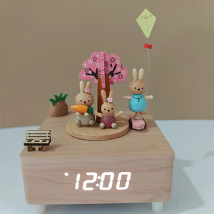 Bán Buôn Handmade Gỗ Xoay Đồ Chơi Âm Nhạc Hộp Thông Minh Bảng Đồng Hồ Với Dễ Thương Thỏ Thiết Kế - Product Image 1