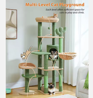 Aimigou Arbre à chat en bois écologique de luxe à 4 niveaux, avec griffoir en sisal, perchoir en corde, jouet et lit, emballage carton, pour intérieur, 85 cm