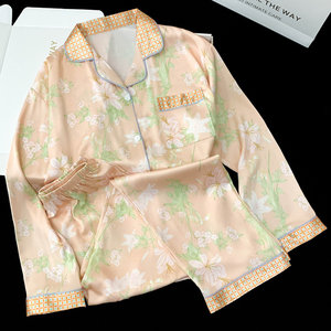 Đồ Ngủ Lụa băng mới của phụ nữ mùa xuân và mùa thu dài tay phù hợp với phong cách vườn in hoa có thể được mặc bên ngoài quần áo nhà - Product Image 6