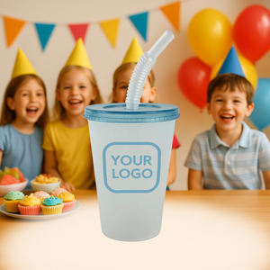 Çocuklar 250ml 8.5oz renk değiştiren plastik kapaklı bardak ve saman eğlenceli promosyon Tumbler restoran setleri okul hediyeler için özel logo - Product Image 1