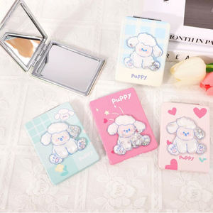 カスタムロゴ入り高級ピンクうさぎミラー、キュートなポケット折りたたみ式PUレザー、ステッカー装飾、水の流砂メイクアップミラー（女の子向け） - Product Image 2