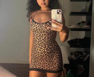 Robe mini en dentelle à imprimé léopard pour <span class=keywords><strong>femme</strong></span>, sexy, bretelles réglables, sans manches, tissu tricoté sculptant <span class=keywords><strong>le</strong></span> corps, décontractée - Product Image 6