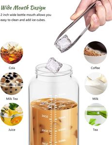 Bouteille d'eau en verre borosilicate de 1000 ml avec manchon en silicone, sans BPA, à large ouverture, étanche, compatible lave-vaisselle, sans danger pour les aliments, réutilisable, pour le sport - Product Image 6