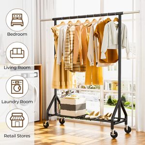 Porte-vêtements métallique sur roulettes moderne à barre unique, avec barre <span class=keywords><strong>de</strong></span> suspension extensible, idéal pour les grands magasins - Meilleures ventes - Product Image 6