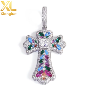 Nuevo Diseño, Colección de Colgantes de Cruz de Colores, Joyería Hip Hop, Cobre con Zirconia, Engaste de Tensión Natural, Collar Unisex para Uso Diario - Product Image 5