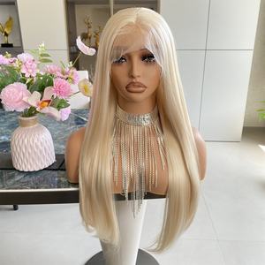 Double-Drawn <b>Synthetic</b> HD Lace <b>Wigs</b> Transparent Lace Front Straight <b>Wig</b> Heavy Density Blonde Preplucked Long Heat Resistant - Product Image 5