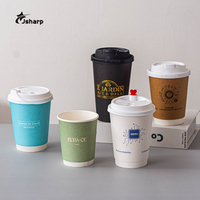 Gobelet à café en papier jetable personnalisé, recyclable, à double paroi, avec couvercle et manchon