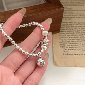 Yinruitai S925 Sterling Silver <b>Bracelet</b> Women Round <b>Beads</b> Cartoon Smile Charm Elastic Rope Fashion Jewelry Everyday Wear - Product Image 2