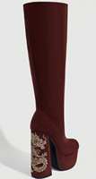 Bottines hautes en daim bordeaux avec broderie de dragon, talons hauts épais, plateforme, nouveau style chinois, chaussures de soirée pour femmes