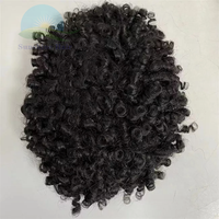 Perruque Afro bouclée pour hommes, postiche avec colle, cheveux humains indiens bouclés de 15mm, Mono Topper, en Stock