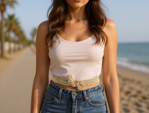 Catena da Vita per Donna in Lega d'Acciaio Placcata Oro con Strass, Design a Fiocco, Gioiello Glamour per il Corpo, Uso Quotidiano, Lunghezza Standard - Product Image 2