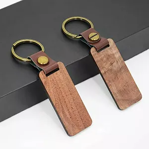 المفاتيح سلسلة مفاتيح مستطيل سلسلة المفاتيح الخشبية جلد خشبية حلقة رئيسية مخصص شخصيتك حلقات مفاتيح سلسلة المفاتيح الخشبية Woodkeychain