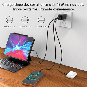 Multi Device Compatible OEM Gan Laptop Charger 45W Triple Ports Type a +2C Fast Charging USB Wall Charger for <b>table</b> <b>phone</b> pad - Product Image 2