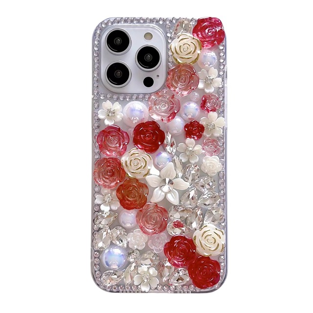 Diamond Rose Covered and Luxury Phone case for iphone 14 Serial and for iphone 15 Serial