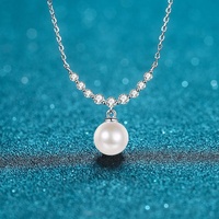 OUGEPHELI S925 925 Sterling Silver 8mm Perle Moissanite Clavicule Chaîne Collier Sourire pour Femme Dame