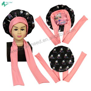 Custom logo Double Layer <strong>Bonnet</strong> With Edge Control Wrap Tie extra Large Soft Silk Bling <strong>Bonnet</strong> - Product Image 3