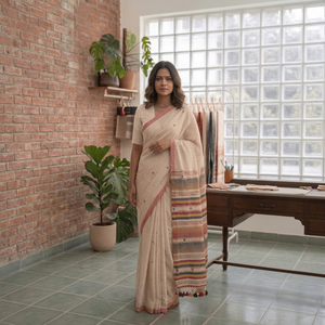 Sari Bhujodi en coton multicolore perlé, tissé à la main, ethnique, de créateur, élégant pour mariage, fêtes et occasions spéciales - Product Image 1