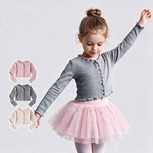 Conjunto de Falda Tutú y Cárdigan de Punto Acanalado para Niñas, Traje de Ballet de Manga Larga para Entrenamiento y Fiesta - Product Image 1
