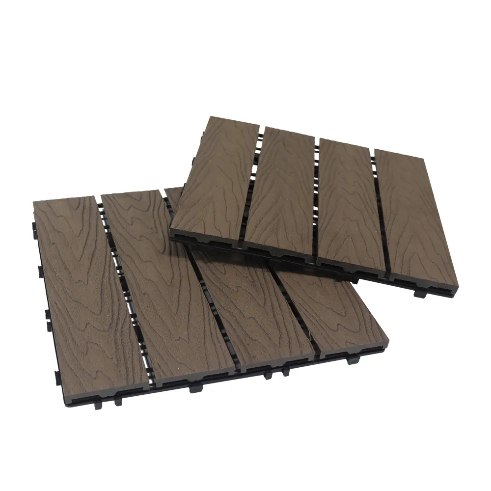 Diy Deck Tiles Wpc Outdoor Flooring cheap price chocolate and reddish brown hollow decking 300 x 300 Wood Plastic Decking