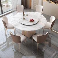 Ensemble table et chaises de salle à manger de luxe pliable en pierre frittée, rond, convertible, moderne, extensible, mobilier de maison 6 places