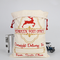 Sac de Noël personnalisé imprimé en toile de coton naturel avec cordon de serrage, motif renne, pour cadeaux et rangement de Noël